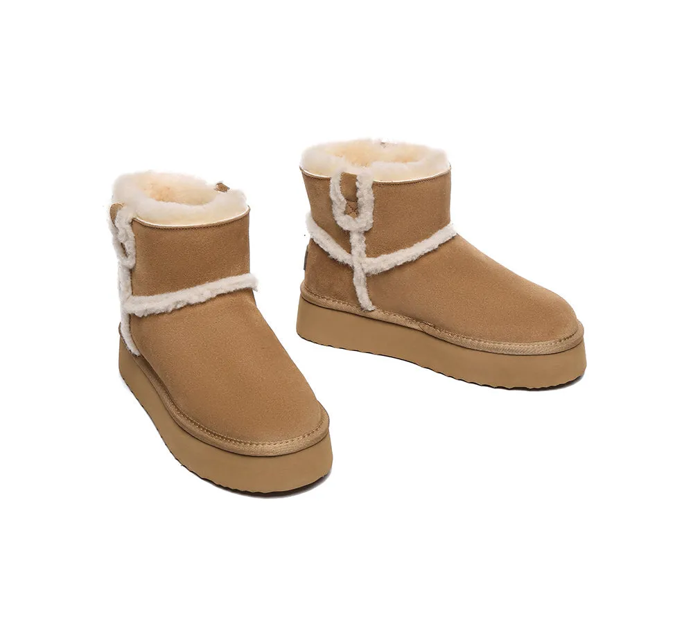 EVERAU® UGG Women Sheepskin Wool Shearling Lined Ankle Boots Schunck Platform