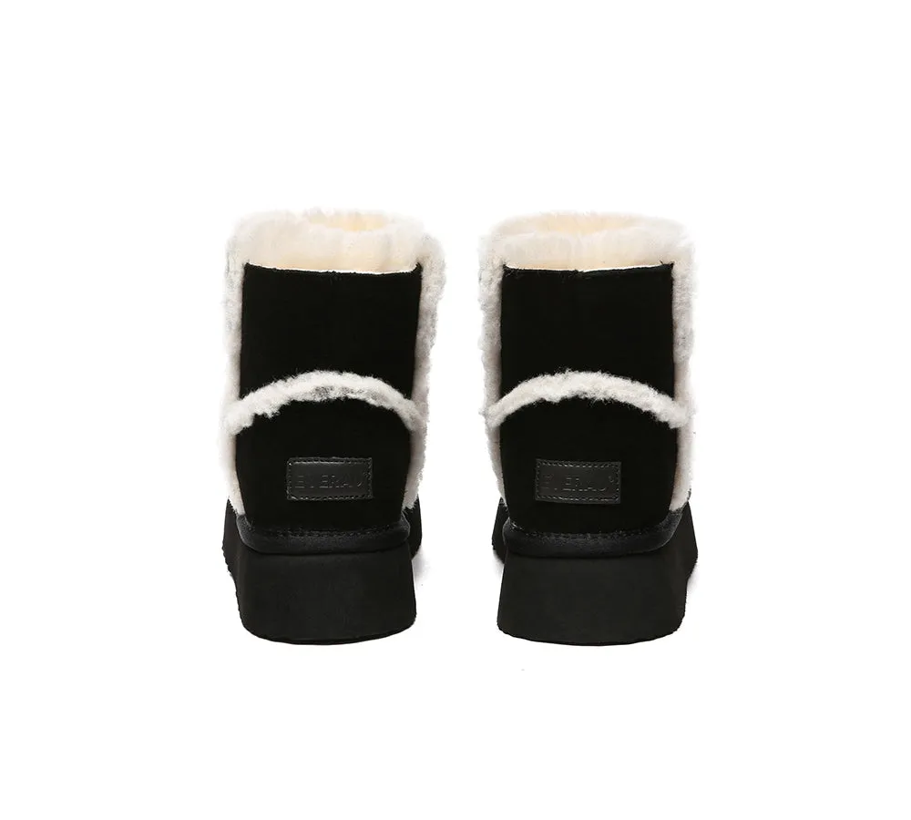 EVERAU® UGG Women Sheepskin Wool Shearling Lined Ankle Boots Schunck Platform