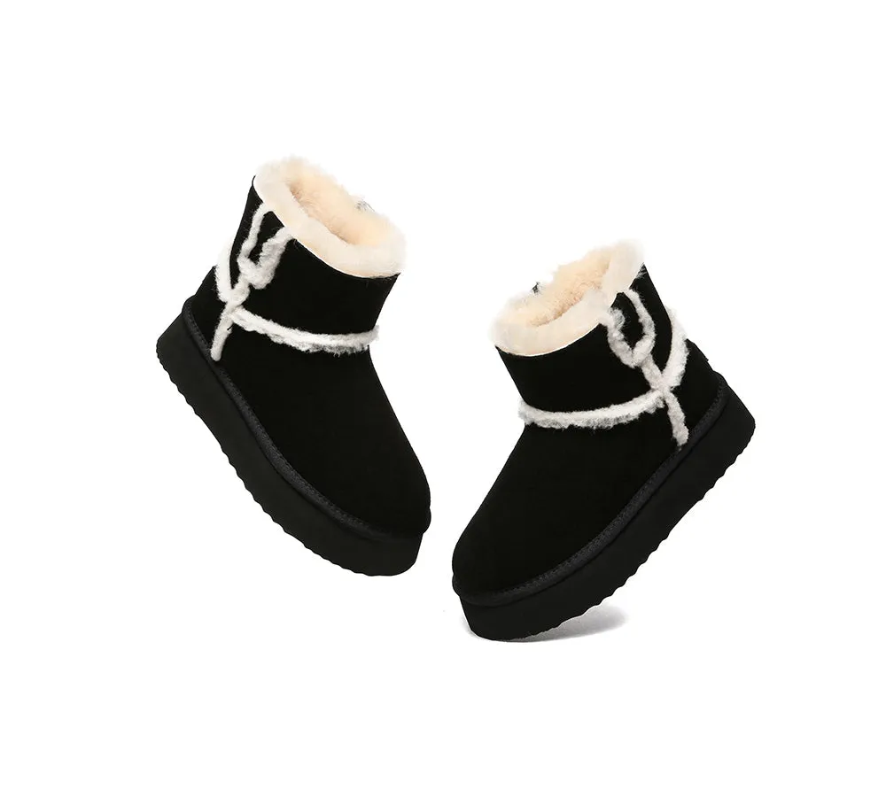 EVERAU® UGG Women Sheepskin Wool Shearling Lined Ankle Boots Schunck Platform