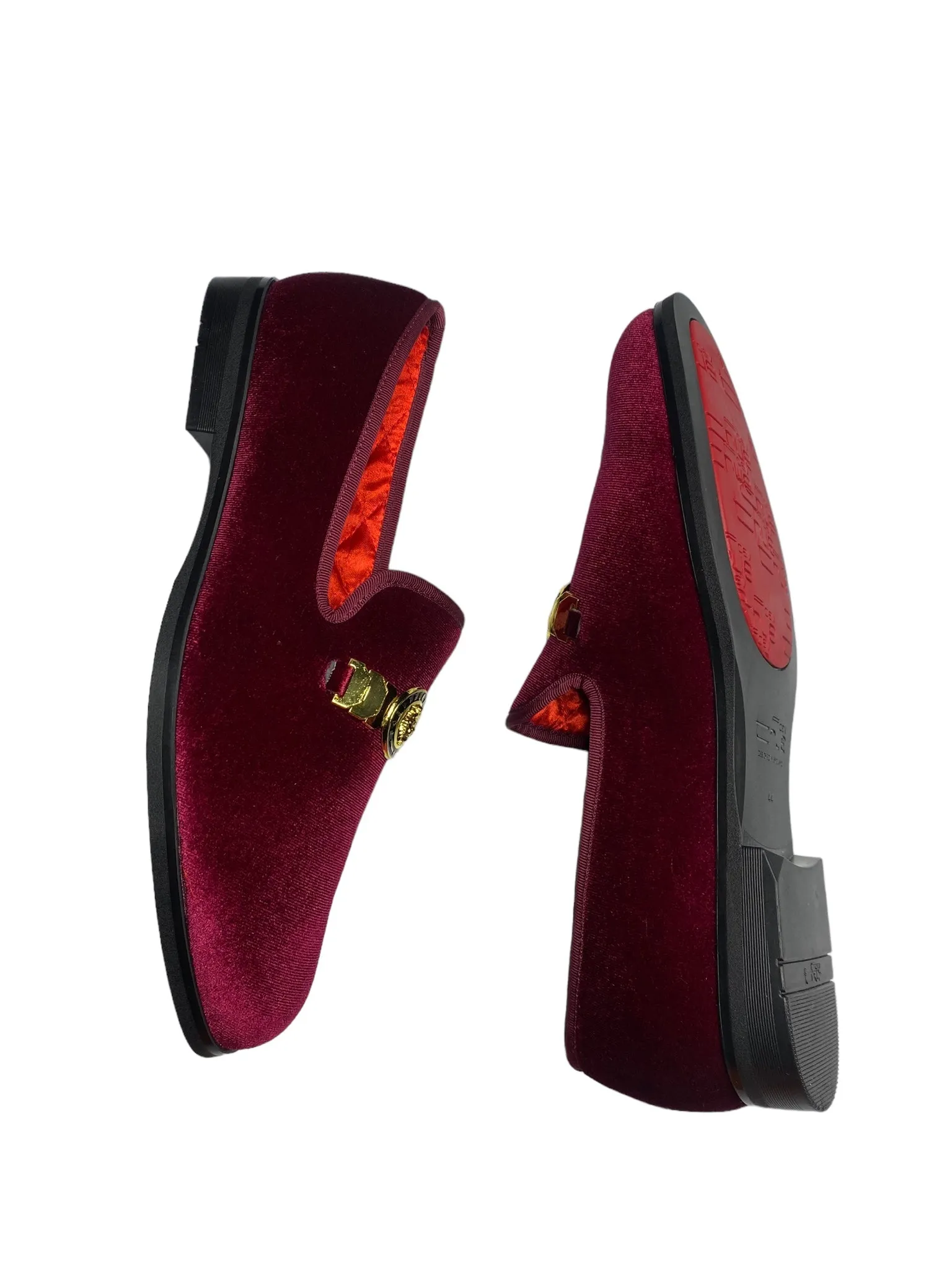 Forvtrue Loafers Wine Velvet Gold Chain Lion Wedding/Prom Shoes Men (Size: 10.5)
