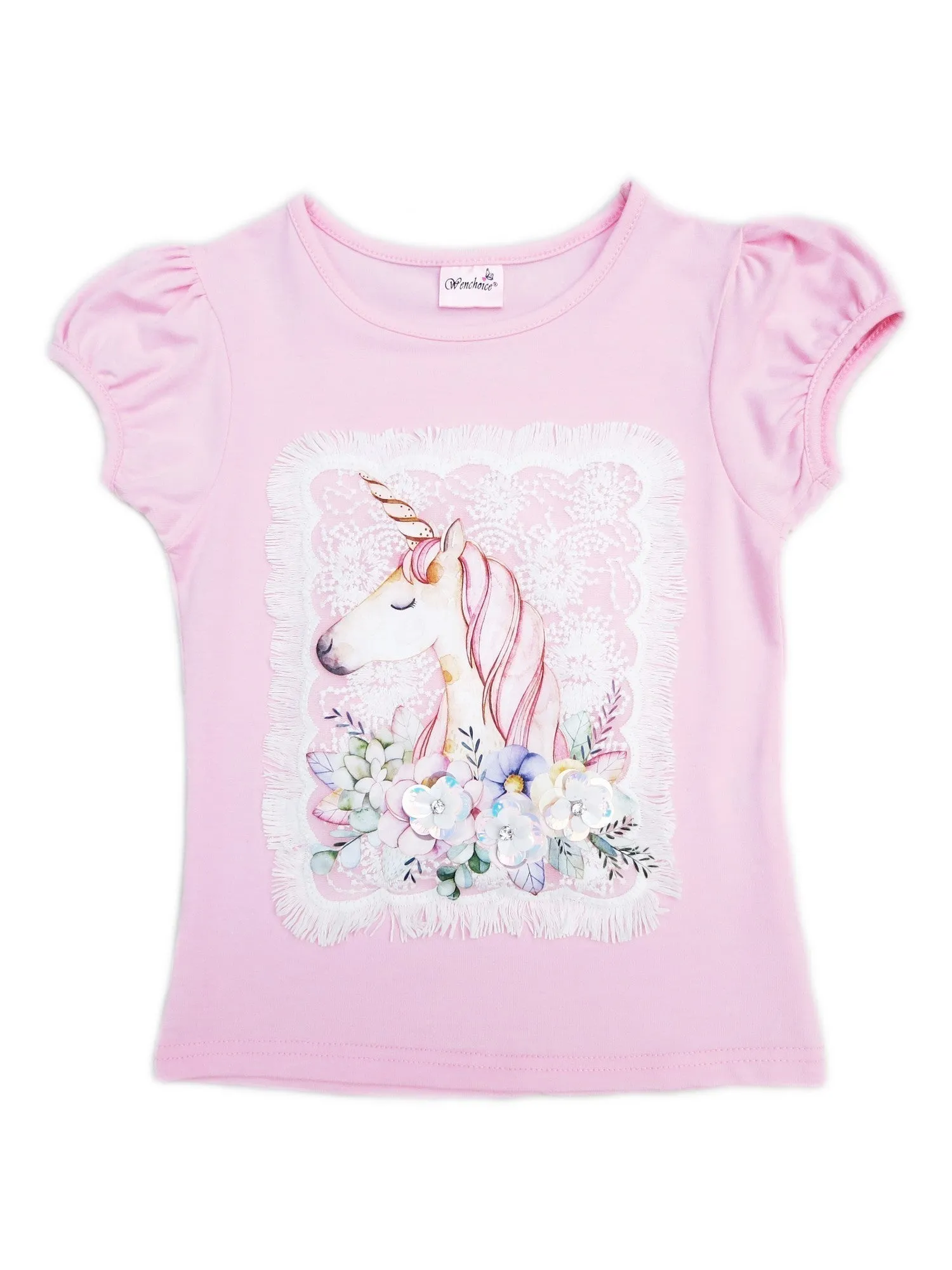 Girls Pink Unicorn Framed Applique Short Sleeved T-Shirt 9M-8
