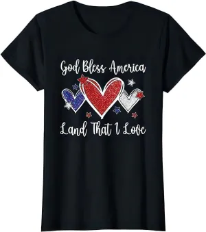 God Bless America For Women Girls Cute Patriotic 4th Of July T-Shirt T-shirts