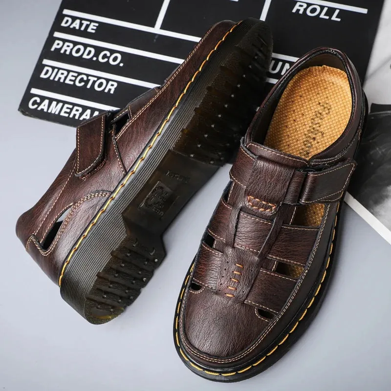 Hnzxzm Handmade Shoes Good Quality Sandals Waterproof Summer Casual Outdoor Sandals Comfortable Shoes for Men’s Daily Roman Beach Male