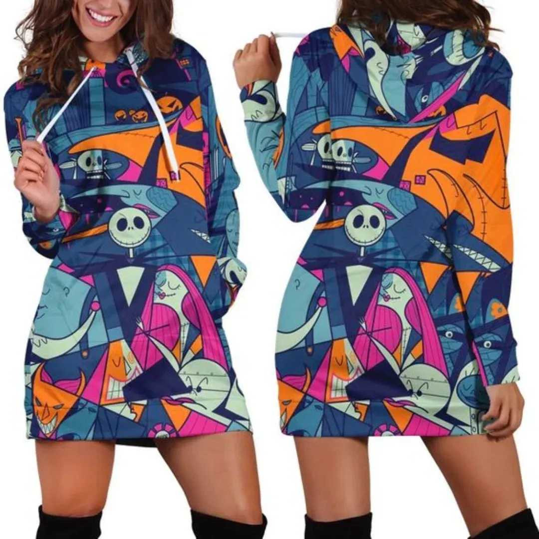 Jack Skellington Hoodie Dress Light Weight Sweater Dress Corpse Bride Dress with Hood 12 Design and Color Options