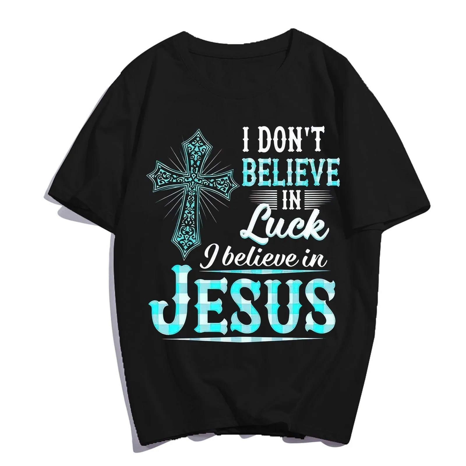 Jesus T-Shirt Pray Faith Casual Christ Women Men Christian Cross Graphics Summer Tops Gift Tee Black Large