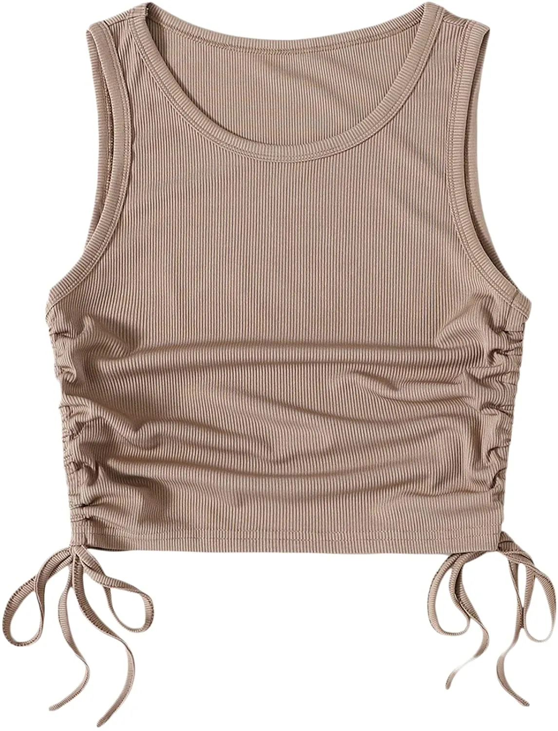 MakeMeChic Women's Casual Lettuce Trim Sleeveless Solid Tank Crop Top