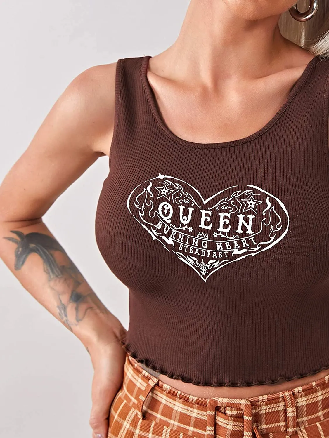 MakeMeChic Women's Casual Lettuce Trim Sleeveless Solid Tank Crop Top