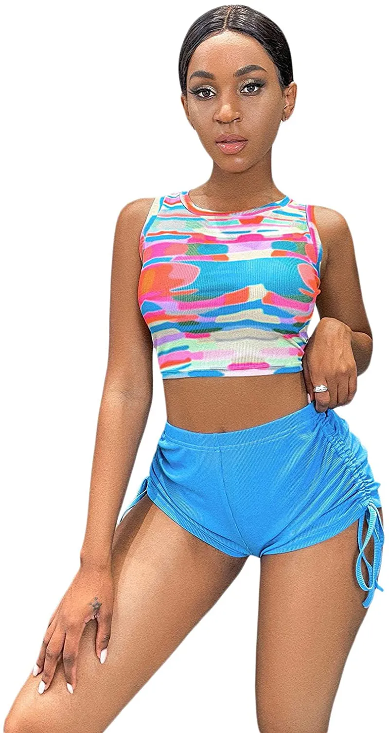 MakeMeChic Women's Casual Lettuce Trim Sleeveless Solid Tank Crop Top