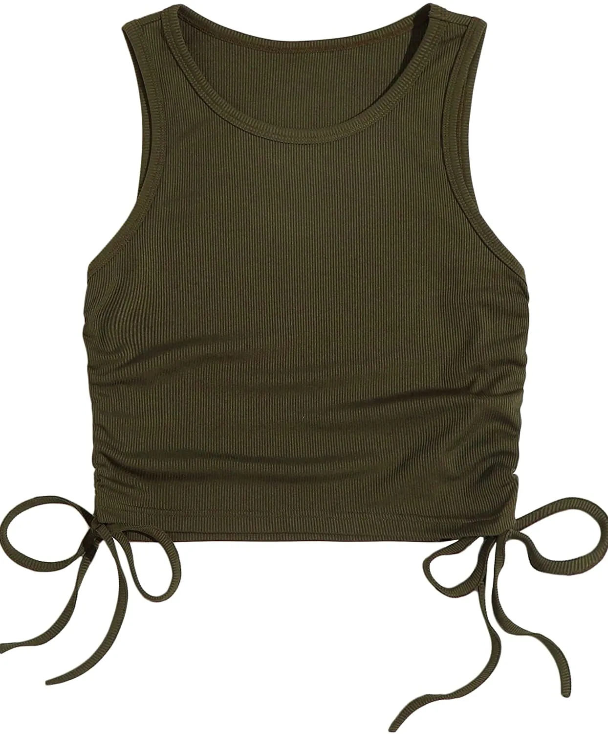 MakeMeChic Women's Casual Lettuce Trim Sleeveless Solid Tank Crop Top