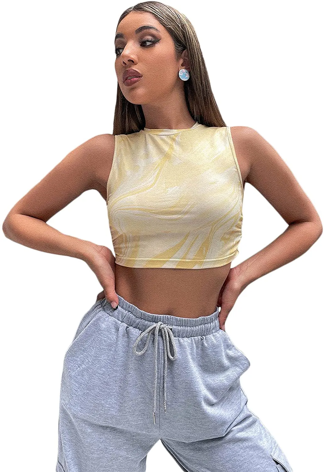MakeMeChic Women's Casual Lettuce Trim Sleeveless Solid Tank Crop Top