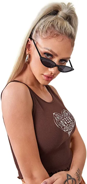 MakeMeChic Women's Casual Lettuce Trim Sleeveless Solid Tank Crop Top