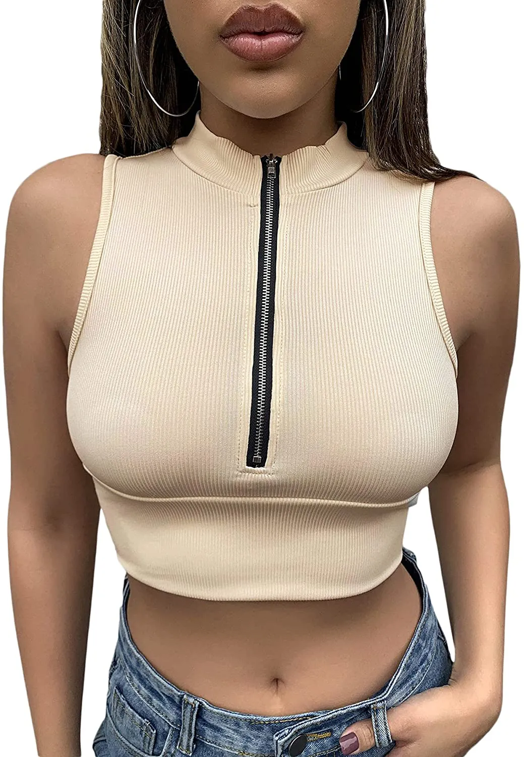 MakeMeChic Women's Casual Lettuce Trim Sleeveless Solid Tank Crop Top
