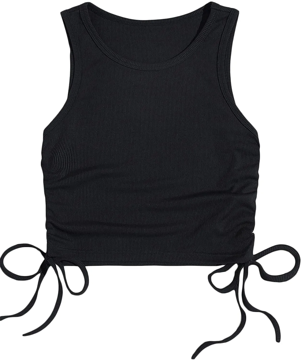 MakeMeChic Women's Casual Lettuce Trim Sleeveless Solid Tank Crop Top