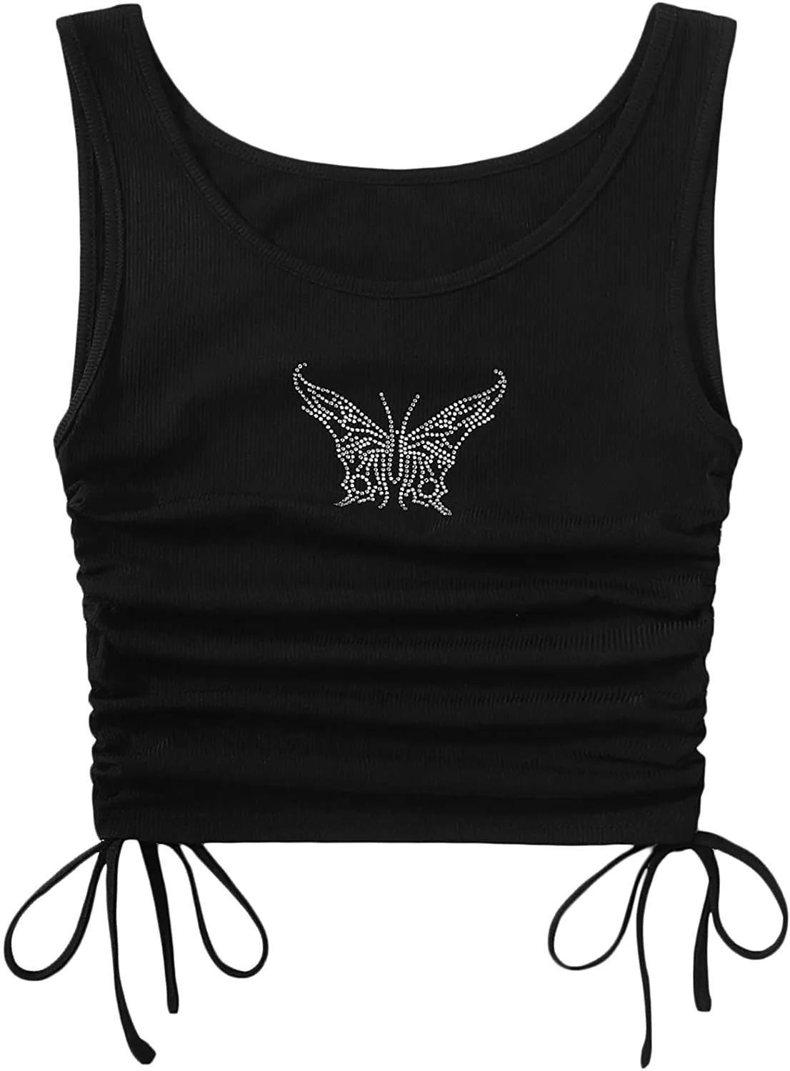 MakeMeChic Women's Casual Lettuce Trim Sleeveless Solid Tank Crop Top