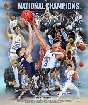 North Carolina Tar Heels 2017 NCAA Basketball Champions Premium Art Collage Poster