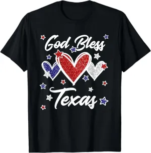 Patriotic American Flag Hearts For Girls God Bless Texas T-Shirt