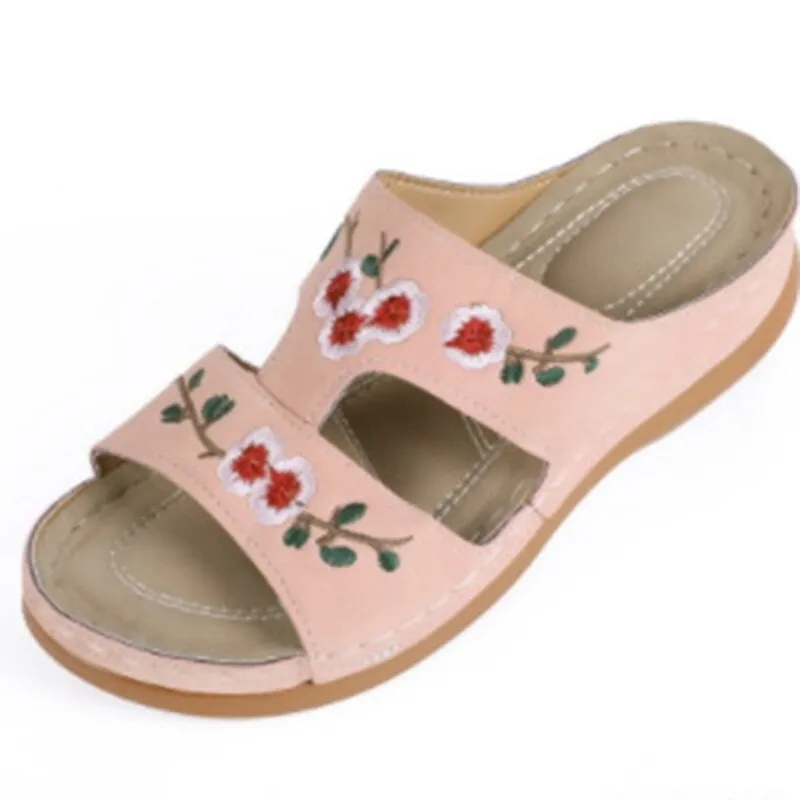 Purpdrank - Sandals Comfortable Platform Soft Women Casual Slippers Embroider Flower Colorful Ethnic Flat Open Toe Outdoor Beach Shoes
