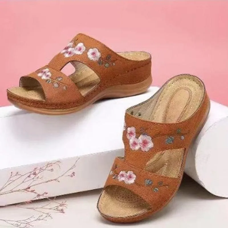Purpdrank - Sandals Comfortable Platform Soft Women Casual Slippers Embroider Flower Colorful Ethnic Flat Open Toe Outdoor Beach Shoes