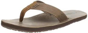 Reef Men's Leather Sandals Draftsmen | Bottle Opener Flip Flops For Men With Soft Cushion Footbed, Bronze Brown, 10