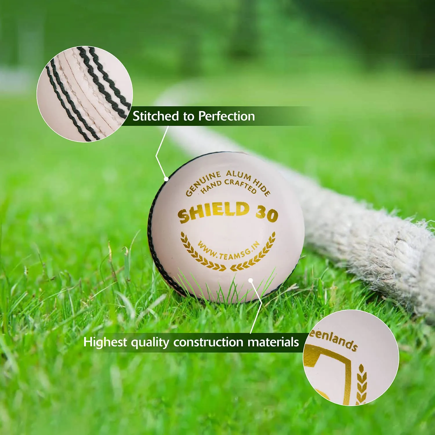 Shield 30 Water Proof Cricket Leather Ball (White)