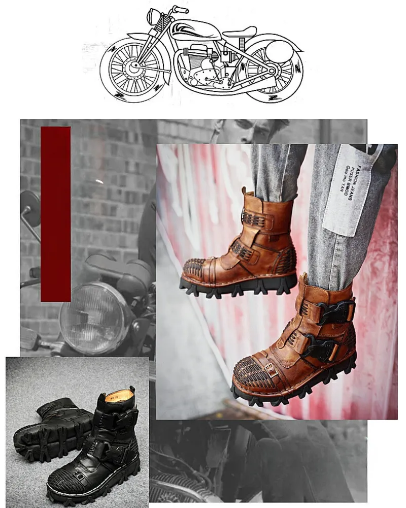 Techwear Harley Unisex Buckle Motorcycle Boots
