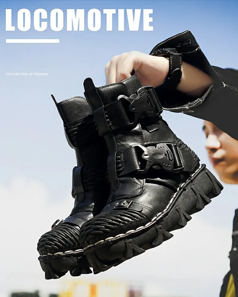Techwear Harley Unisex Buckle Motorcycle Boots