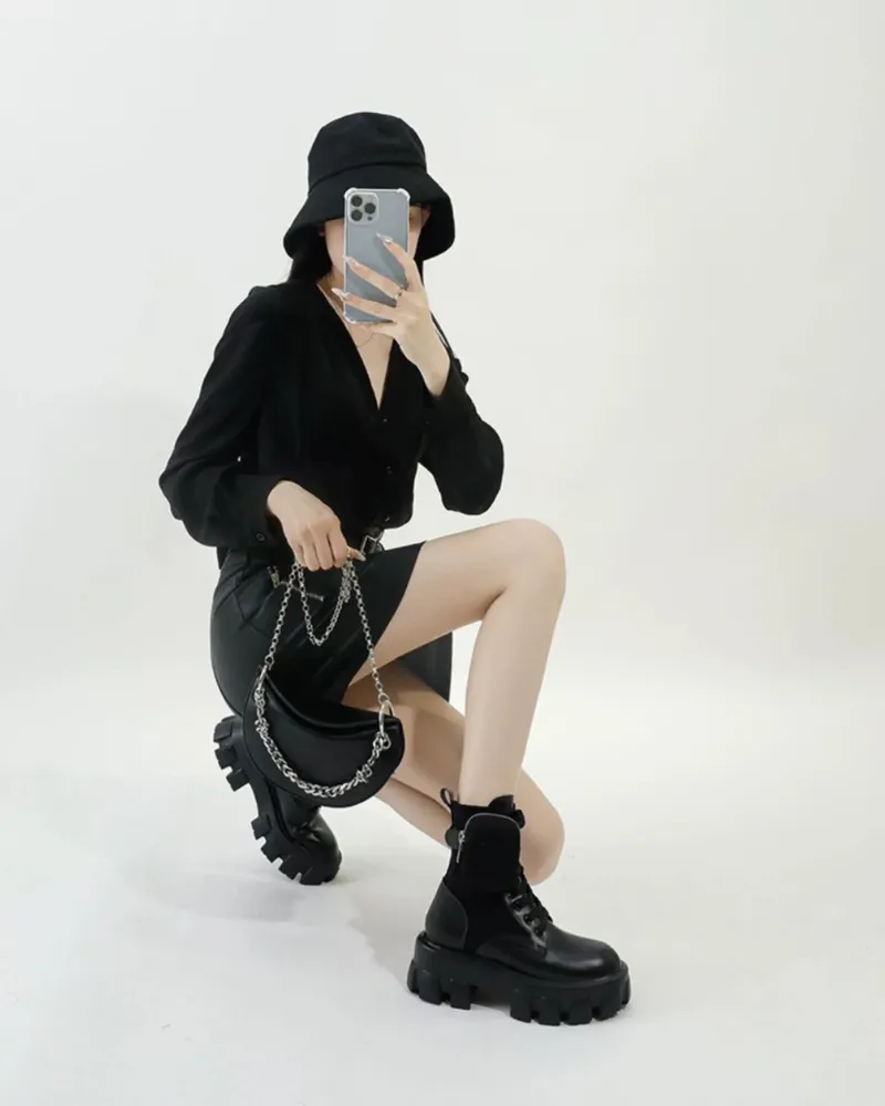 Techwear Side Pockets Leather Boots