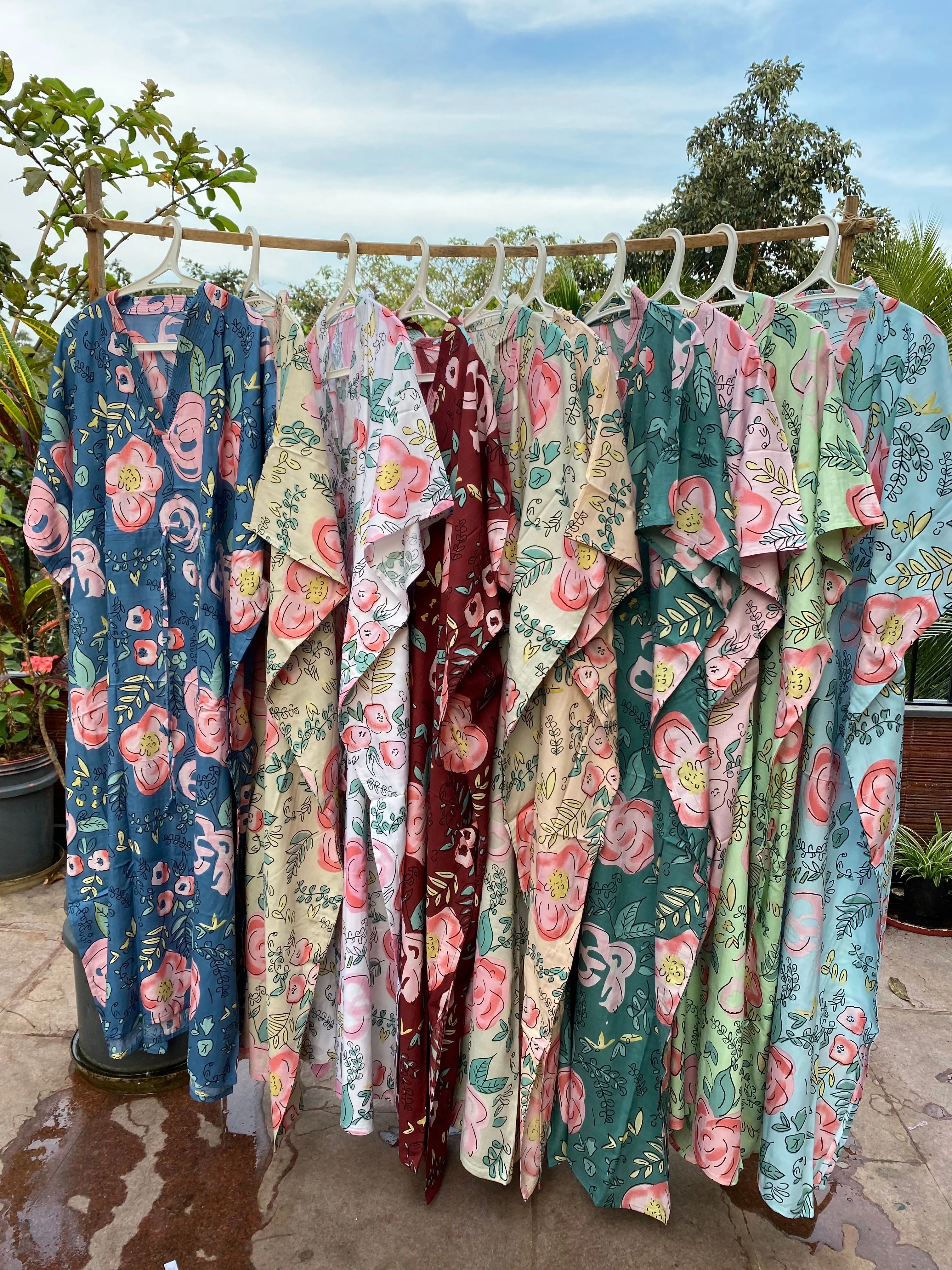 Whimsical Giggles V-Neck, Cinched Waist Ankle Length Caftan