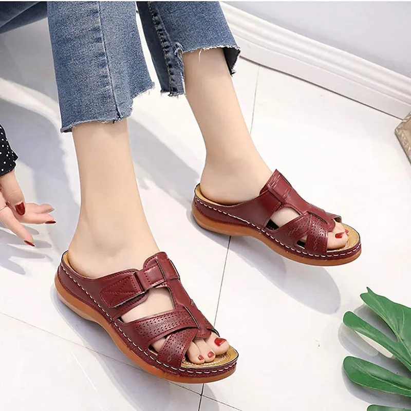 Womens Thick-Sole Wedge Hollow Open Toe Vintage Sandals